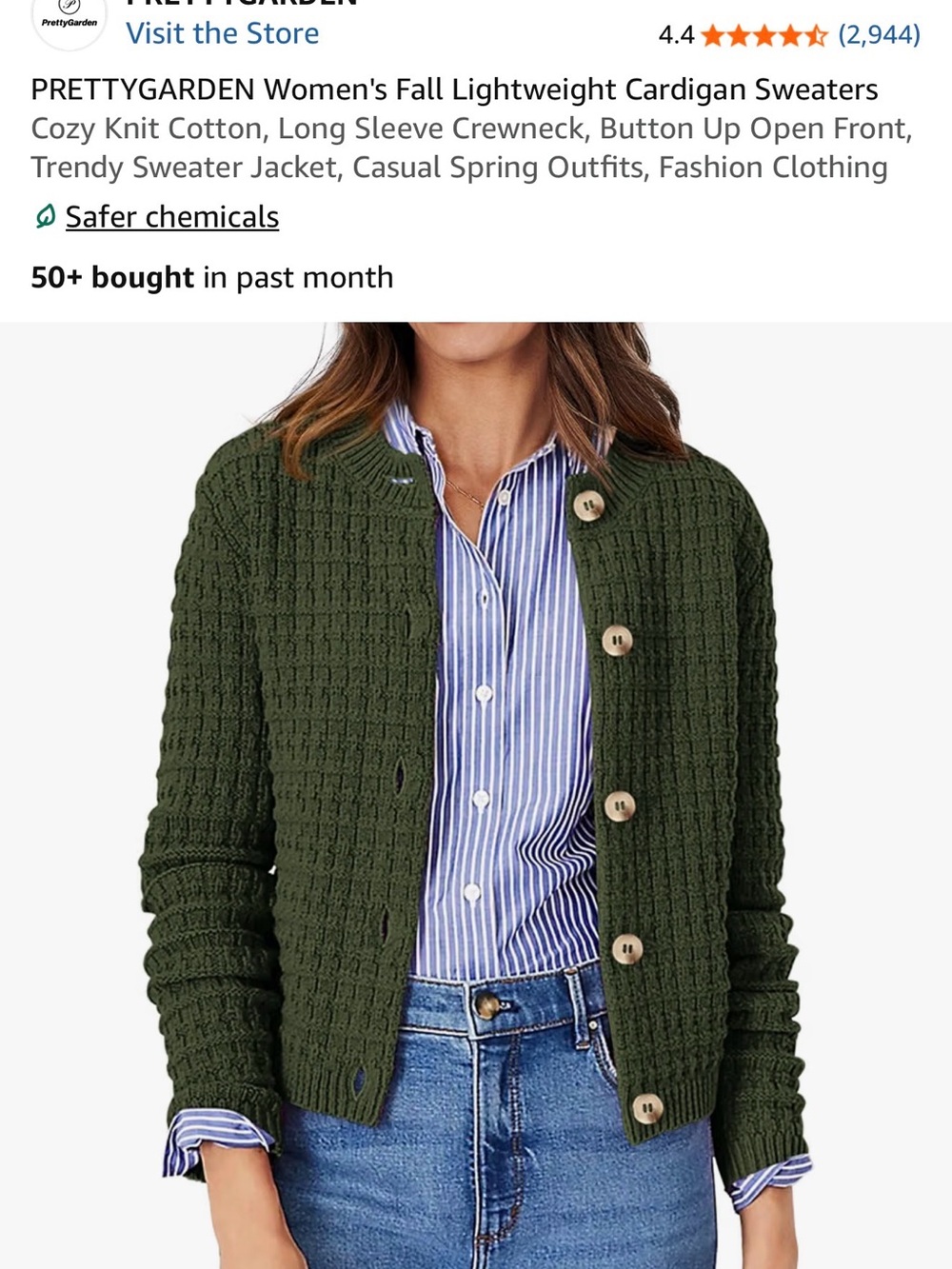 Green Textured Button-Front Women's Cardigan by PrettyGarden